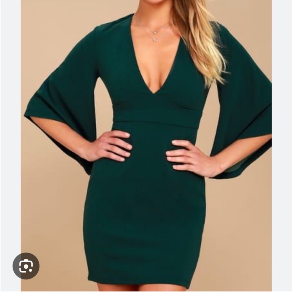Lulu's Deep Green Long Sleeve Dress
